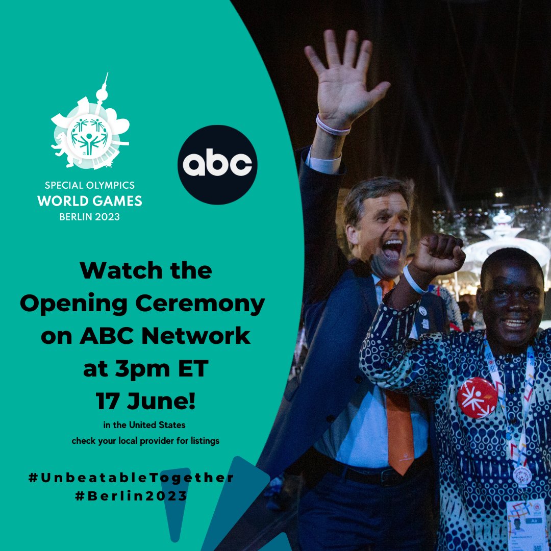 Get ready to watch our 𝓈𝓅𝑒𝒸𝓉𝒶𝒸𝓊𝓁𝒶𝓇 @SOWG_Berlin2023 Opening Ceremony at Berlin's iconic Olympic Stadium, starting at 3p ET Saturday on @ABCNetwork in the US (check local listings in your region). 🎆 #UnbeatableTogether