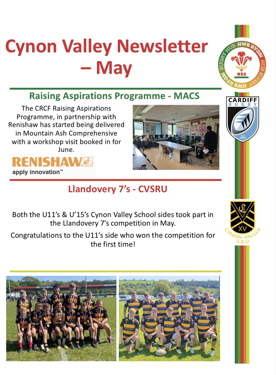 May Newsletter 🗞️ 

A look back at May.

@CRugbyCommunity Raising Aspirations Programme at @WRUHub_MACS 🗣️ 

@CVSRU Update 🟡⚫️

Keep an eye out for what’s going on in June! 🏉 🍎 🧠 😄