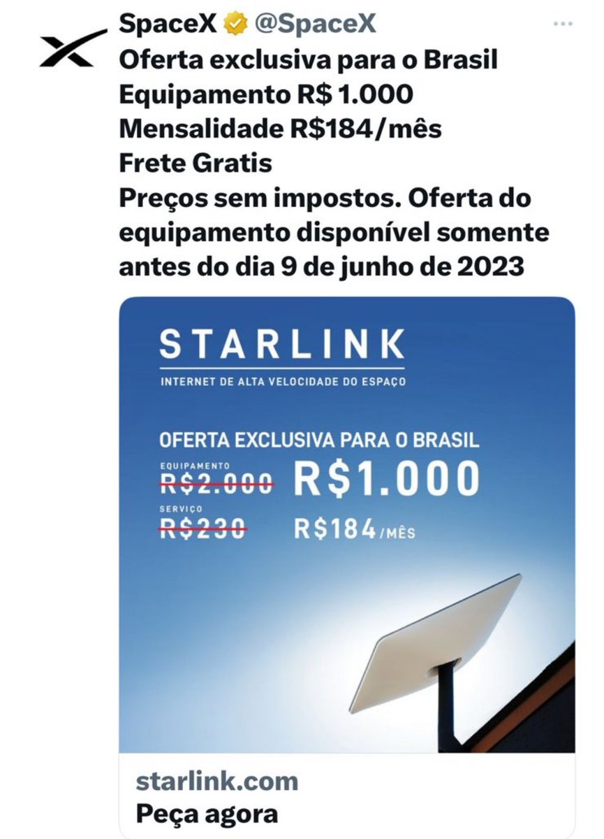 Fazolobit's tweet photo. @SpaceX Volta a promoção!!! Queremos comprar mais barato! https://t.co/n7fEPSpZlk