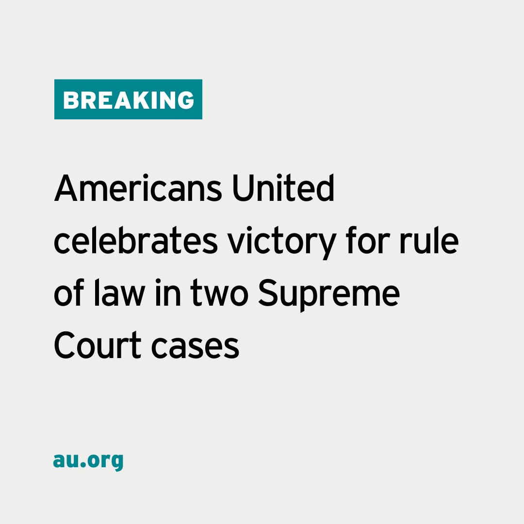 BREAKING: #SCOTUS has declined to review two important cases about religious freedom. This is GOOD NEWS for the separation of church and state!

au.org/the-latest/pre…