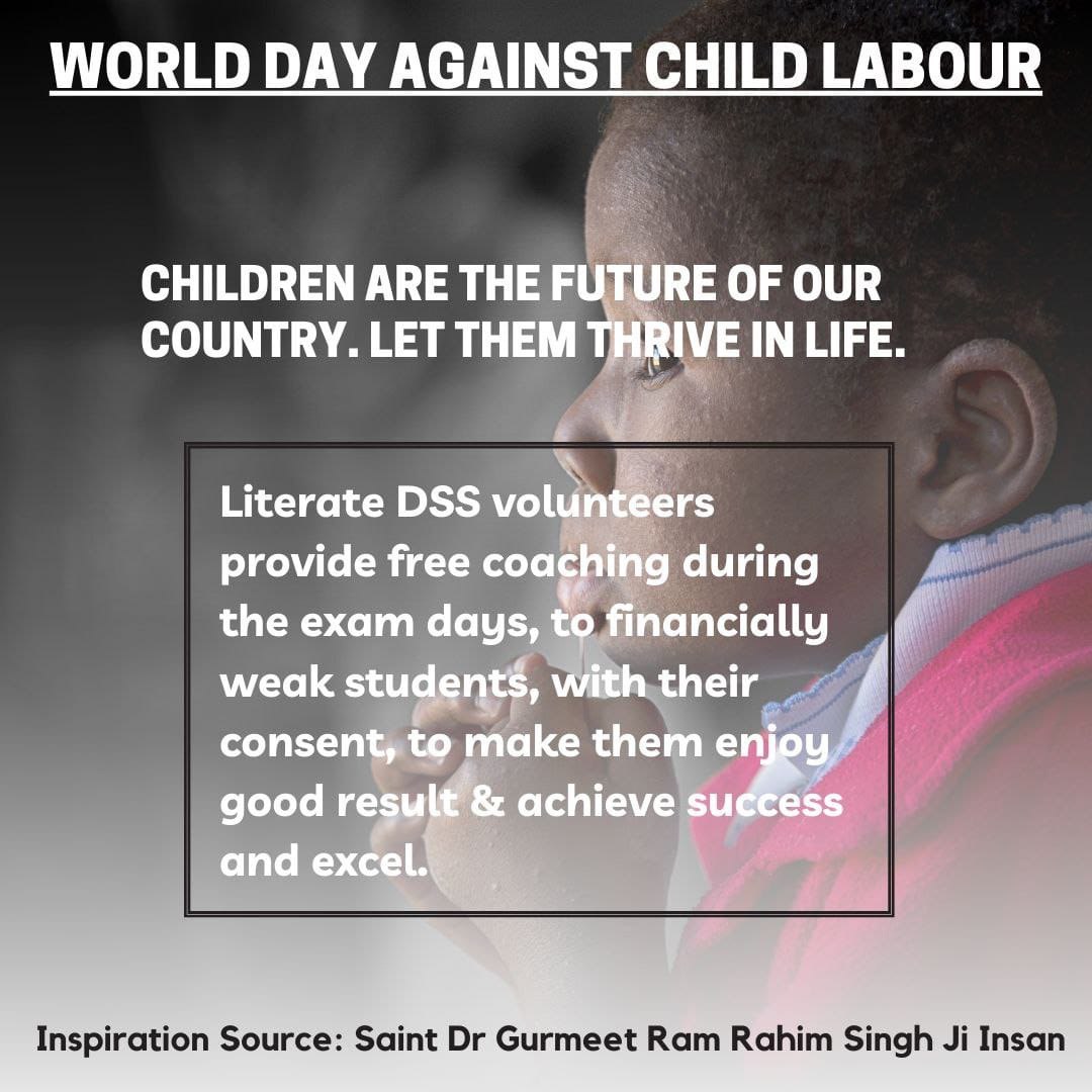 Poor children are forced to do labor due to high population, in view of this respected Guru Saint Gurmeet Ram Rahim ji started a campaign in which poor children have to be educated to save them from child labour.#WorldDayAgainstChildLabour
#EndChildLabour