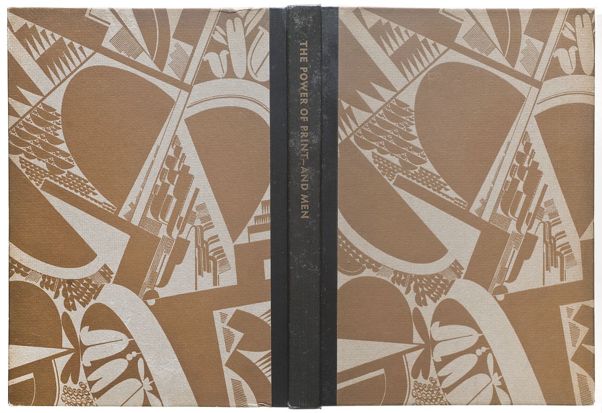 In 1936, to celebrate the company’s fiftieth anniversary, Linotype commissioned editor and business writer Thomas Dreier to describe what changes the company had brought to the world. Dwiggins designed and decorated the book. Here, covers and spine.