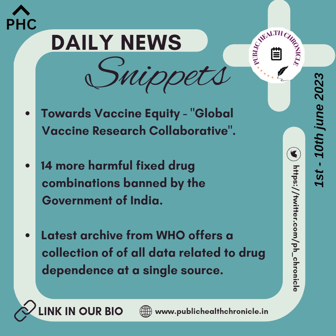 ph_chronicle's tweet photo. 📬Public Health News Snippets of the Day 🗒️
1st to 10th June 2023
https://t.co/XzyjRXoUXH
#publichealthchronicle #stayupdated #dailynews #teamPHC #newssnippets https://t.co/HOYaGVceXi