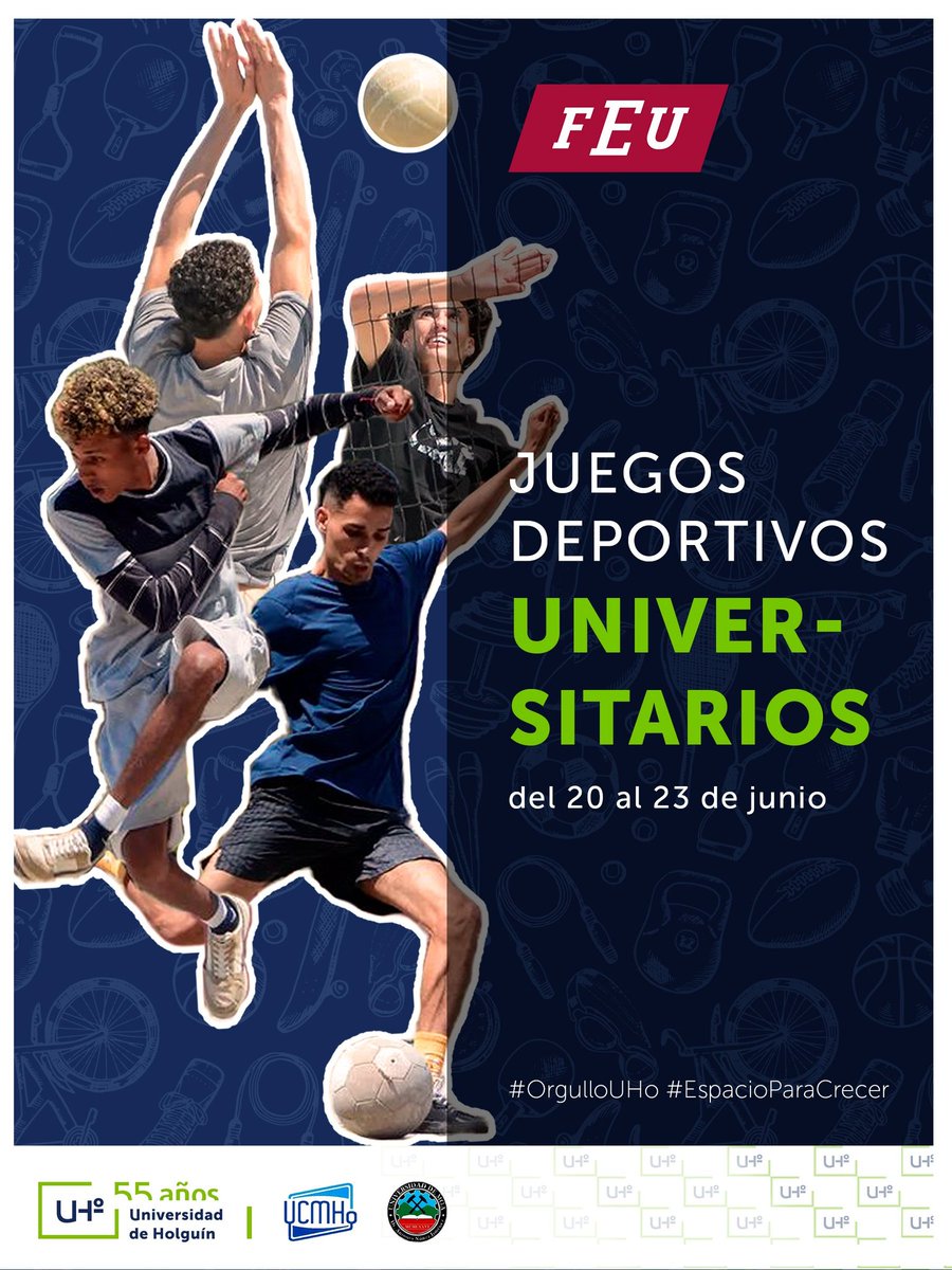 ¡Apoya a tu equipo en los #JuegosDeportivos Universitarios de Holguín! ⚾️
Del 20 al 23 de junio
Toda la información en nuestras redes sociales📢
#EspacioParaCrecer <a href="/CubaMES/">MES</a> <a href="/univholguinera/">UniversidadHolguin</a> <a href="/FEUUCMHo/">FEUCM Holguín</a> <a href="/FeuCuba/">FEU de Cuba</a> <a href="/InderCuba/">INDER</a>  @perez_pravia <a href="/ChaconGalina/">Galina Galceran Chacón</a> 

✍️📸 DirCom_UHo