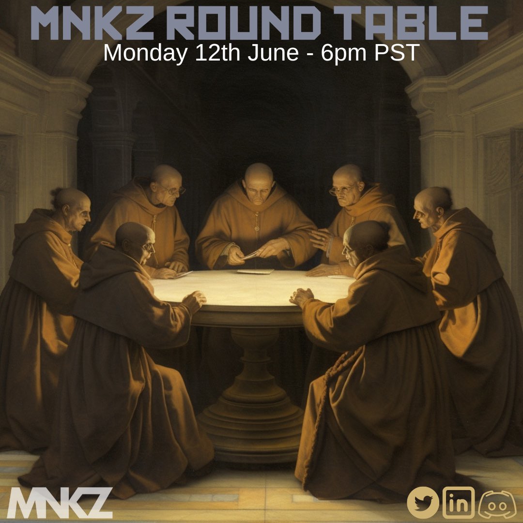 CryptoMonkzNFT's tweet photo. The roundtable is waiting for you…
Did you hear? We combined Community Updates and MNKZ Roundtable together! 
See what has been building behind the temple walls. 
🙏🏽 https://t.co/OzqQ9mPvkL