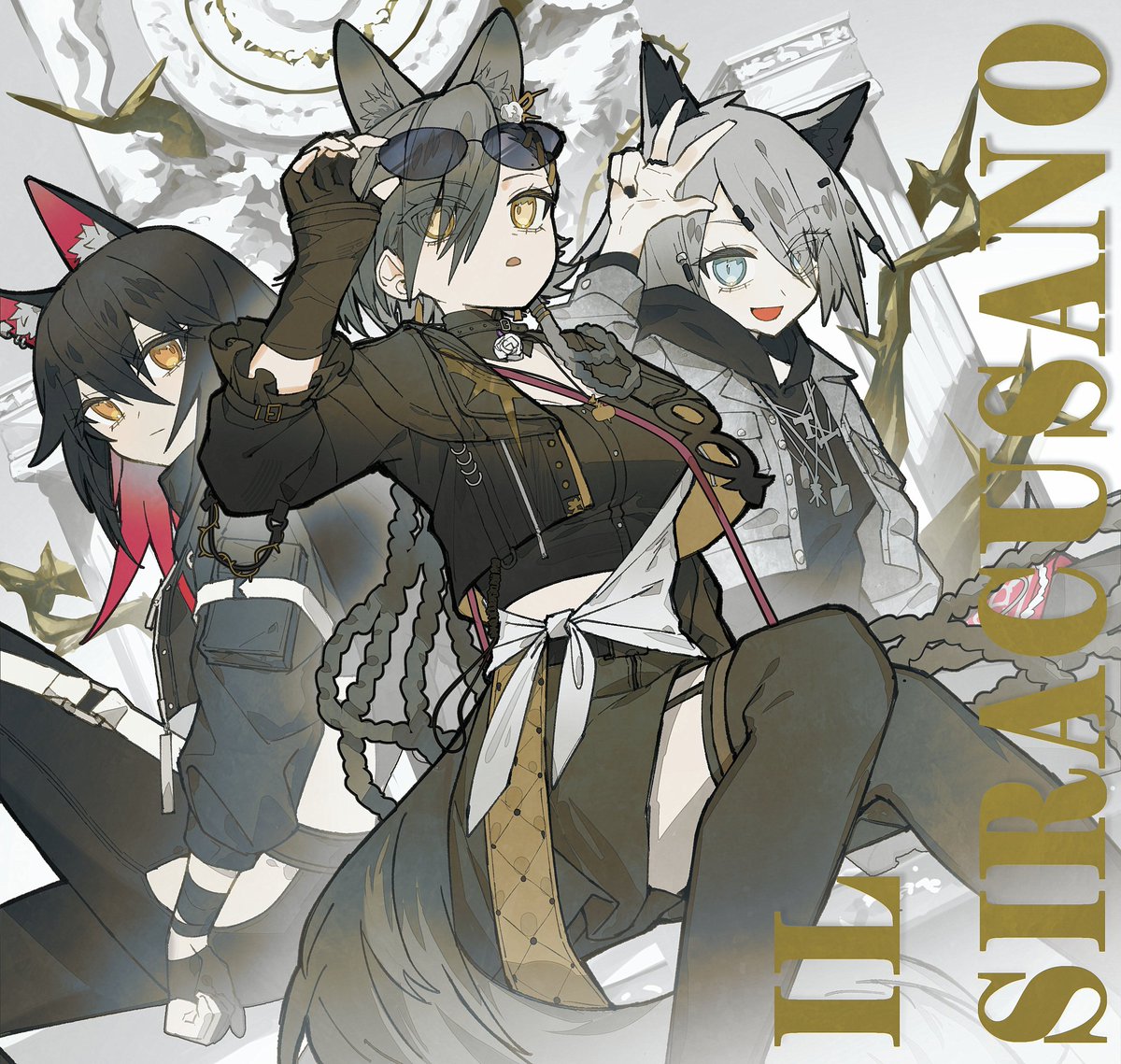 lappland (arknights) ,texas (arknights) multiple girls wolf girl animal ears wolf ears 3girls wolf tail tail  illustration images