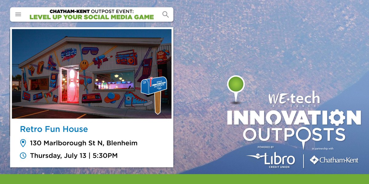 WEtechAlliance's tweet image. Level up your social media game at our first #CKont #InnovationOutpost of 2023!

Join us on July 13 @ 5:30PM at the Retro Fun House in Blenheim to learn about the latest tech tools and tips, while you enjoy pizza &amp;amp; classic arcade games 🕹️📱

Register: bit.ly/3qEc5ki