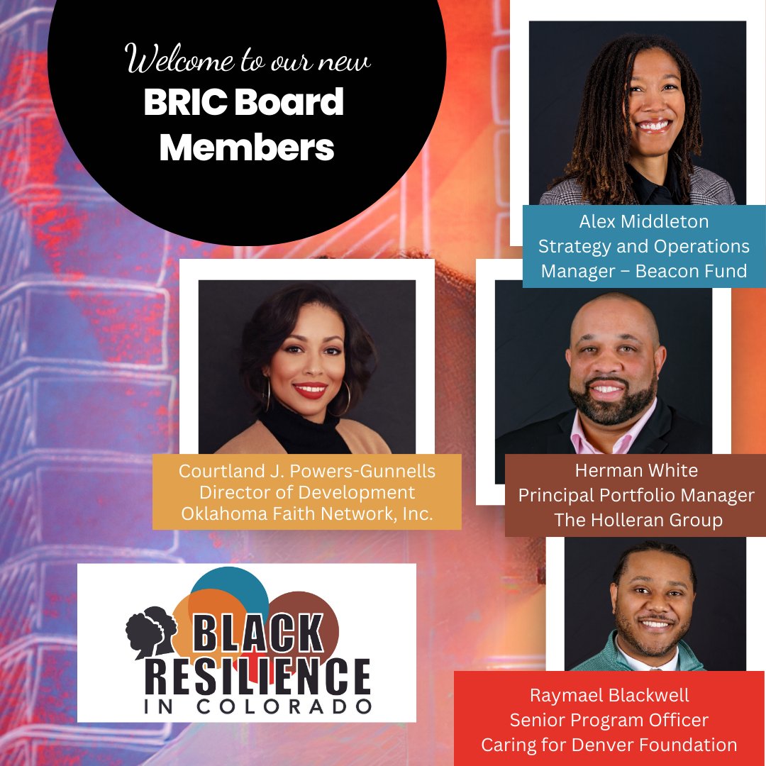 #BRICFundCo proudly announces four new board members to our leadership team. We are happy to have their voice, vision, and invaluable contribution. Meet our 2023-24 board members here  → ow.ly/SWlb50OKKRU 

 #blackleadership #blackphilanthropy  #metrodenver #denver