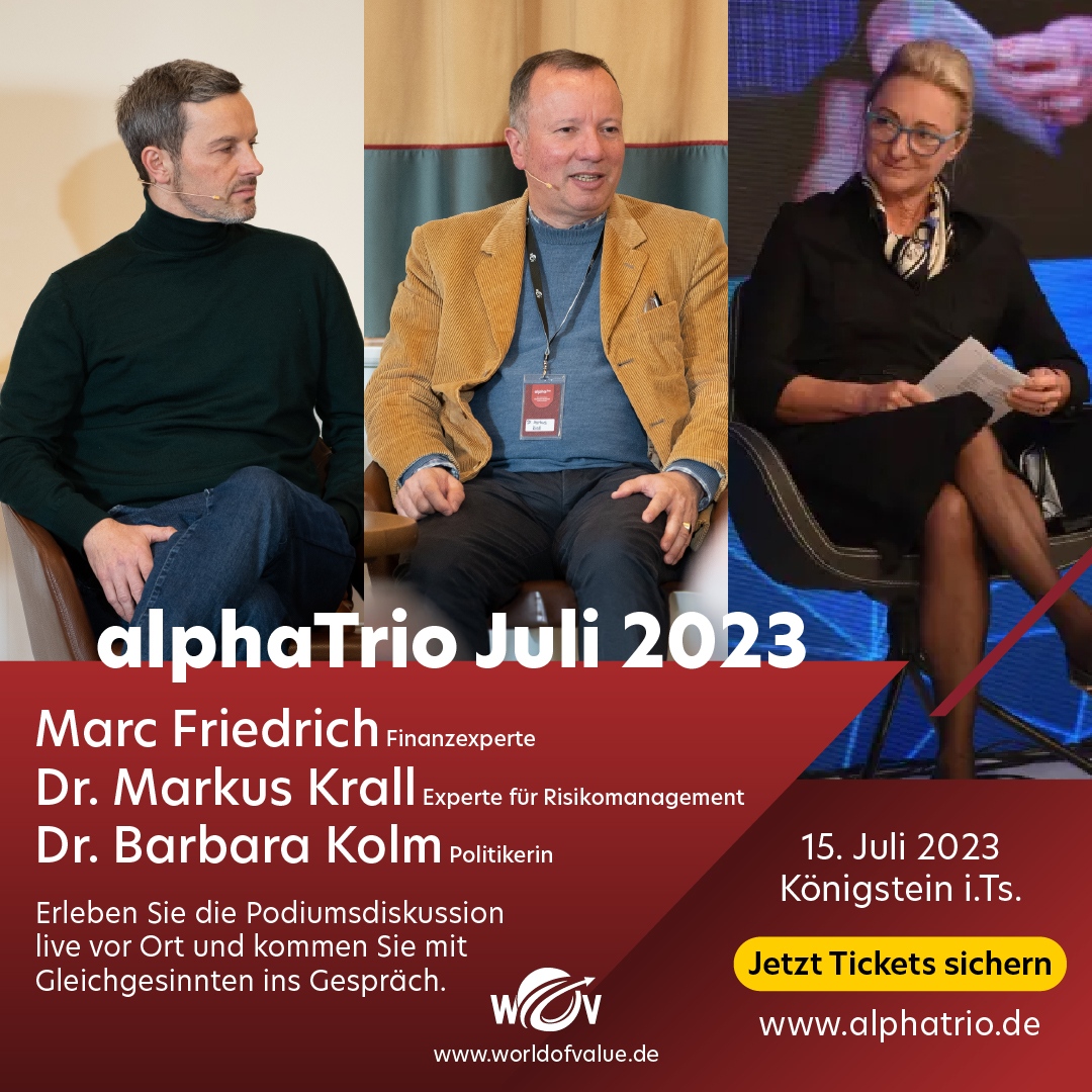 alphaTrio: @Markus_Krall und @marcfriedrich7 begrüssen Dr. Barbara Kolm, Vizepräsidentin der Österreichischen Nationalbank, als Stargast zur nächsten Podiumsdiskussion.

Erleben Sie das alphaTrio am 15. Juli live vor Ort. alphatrio.de

#alphatrio #wirtschaft #politik