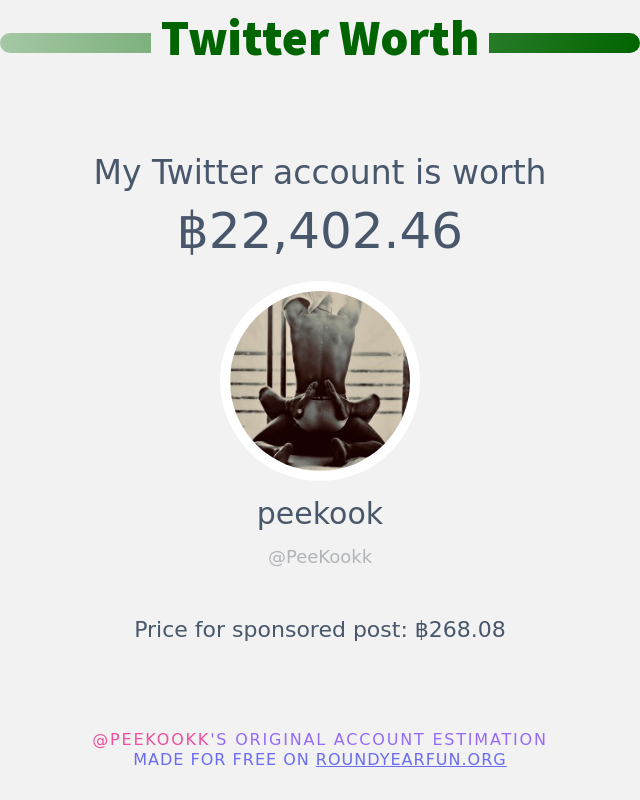 PeeKookk's tweet photo. มูลค่า ทวีตเตอร์ ของฉันคือ: ฿22,402.46

➡️ https://t.co/g1gahzAsRN https://t.co/LJgOOoIiDt