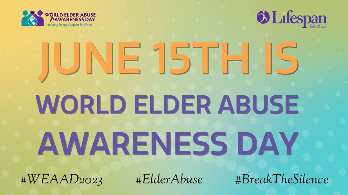 UpEAC_Lifespan's tweet image. Join us as we recognize World Elder Abuse Awareness Day on June 15th. What will you do to help #BreakTheSilence? 

@Lifespan_RochNY #WEAAD2023 #ElderAbuse