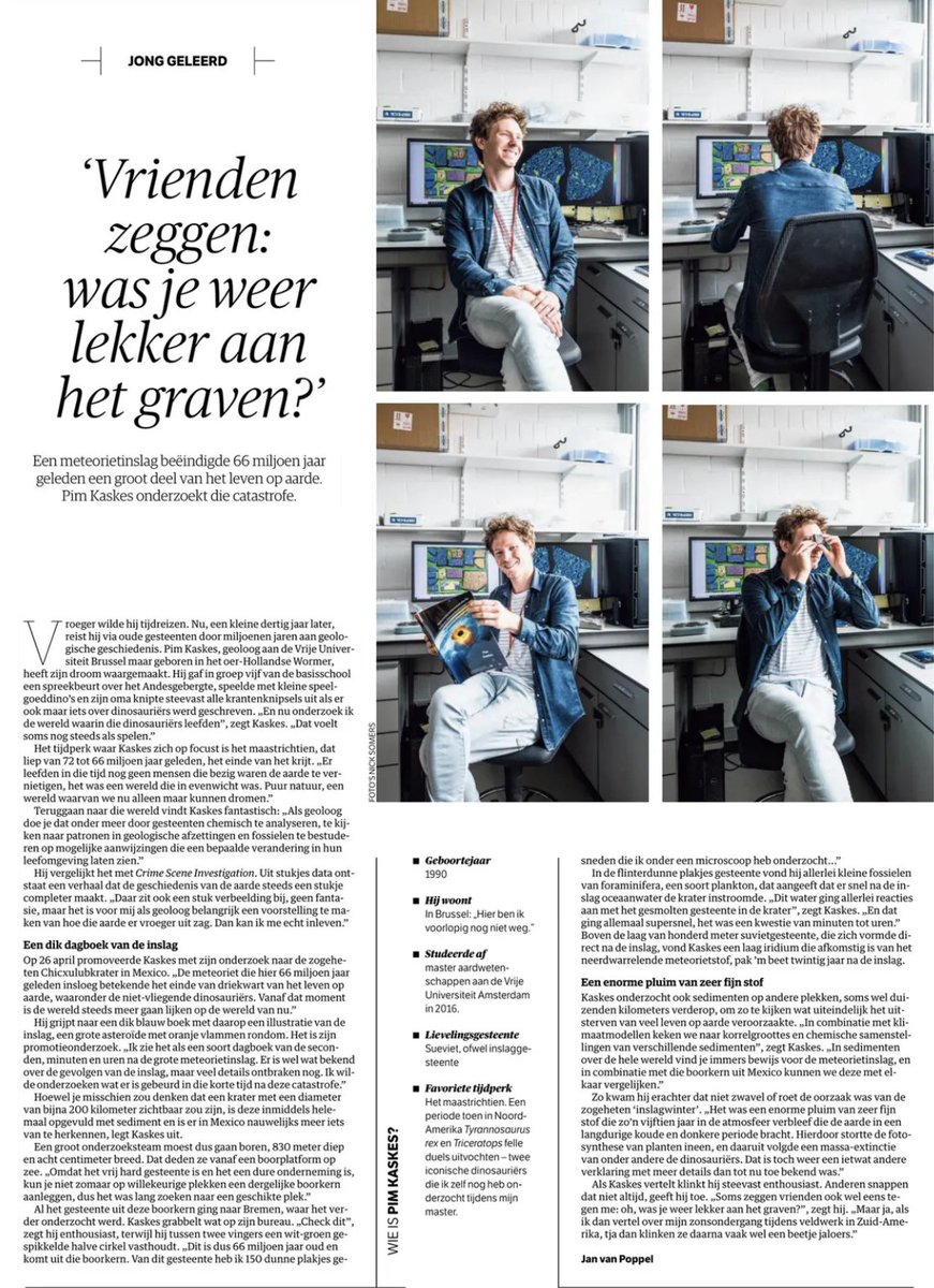 Cool interview this weekend in <a href="/nrcwetenschap/">NRC Wetenschap</a> by <a href="/janvanpoppel/">Jan van Poppel</a> about my #PhD thesis👨‍🎓on the #Chicxulub impact ☄️and time-travelling ⏲️to the last #dinosaurs🦖! Photos from the #AMGC XRF lab 🧑‍🔬 nrc.nl/nieuws/2023/06… <a href="/VUBrussel/">VUB</a> <a href="/WtnschpBXL/">Wtnschp</a> <a href="/DinoCastNL/">DinoCast</a> <a href="/FWOVlaanderen/">FWO</a> <a href="/VU_Science/">VU Faculteit der Bètawetenschappen</a>