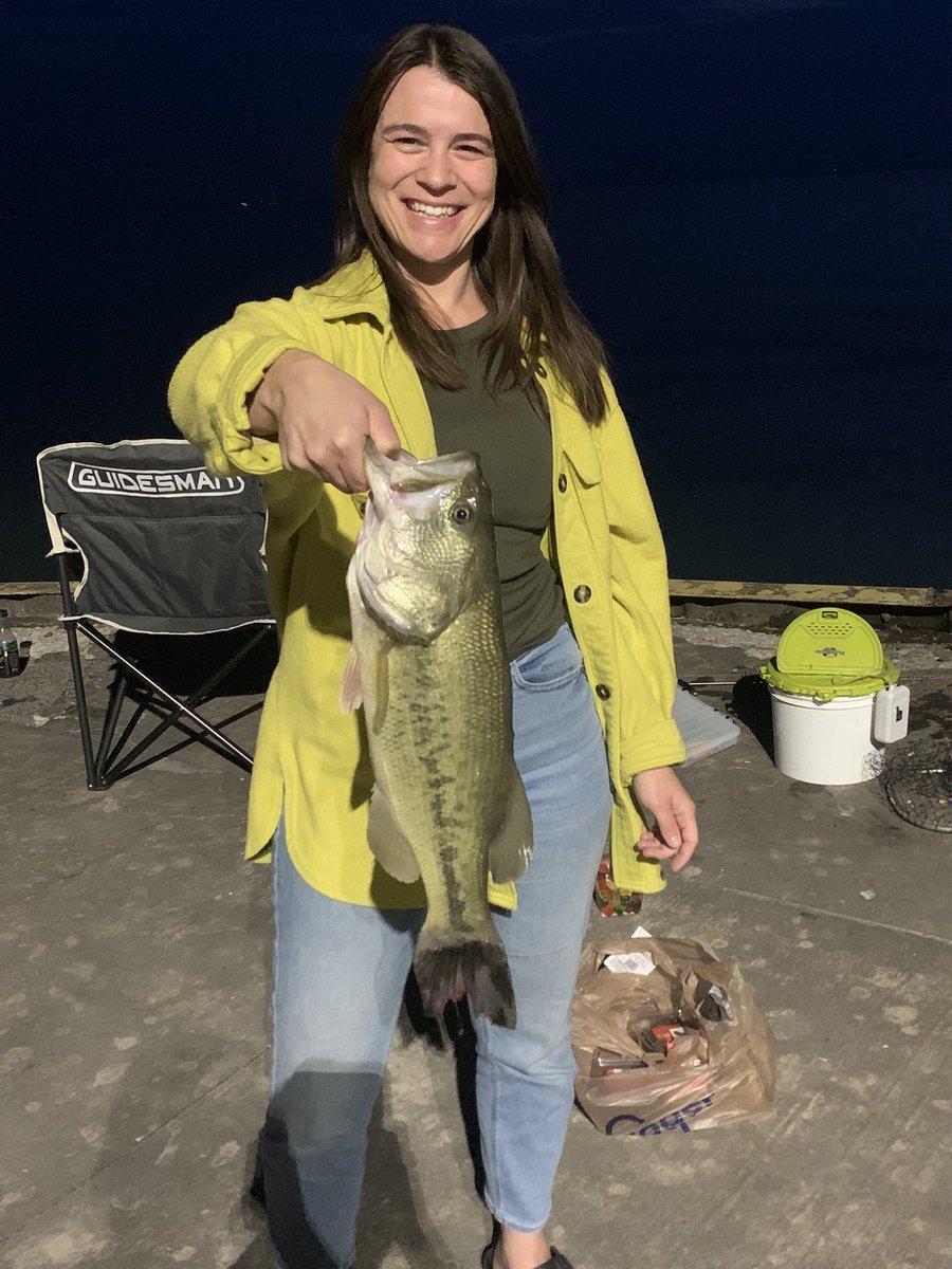 I took my girlfriend fishing Saturday night. She caught a really nice largemouth bass. #Fishing #Largemouthbass