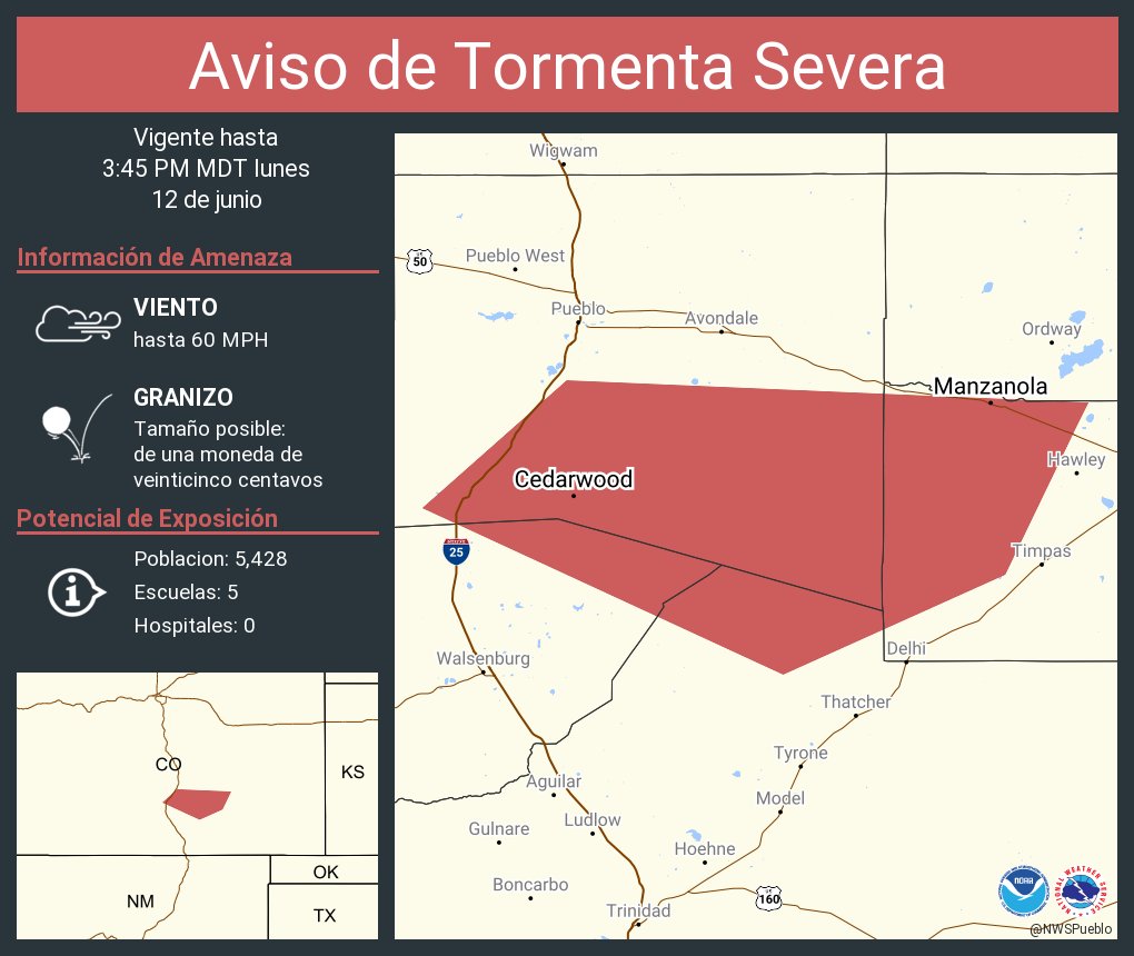 NWS Pueblo on Twitter "Aviso de Tormenta Severa continúa Rocky Ford CO