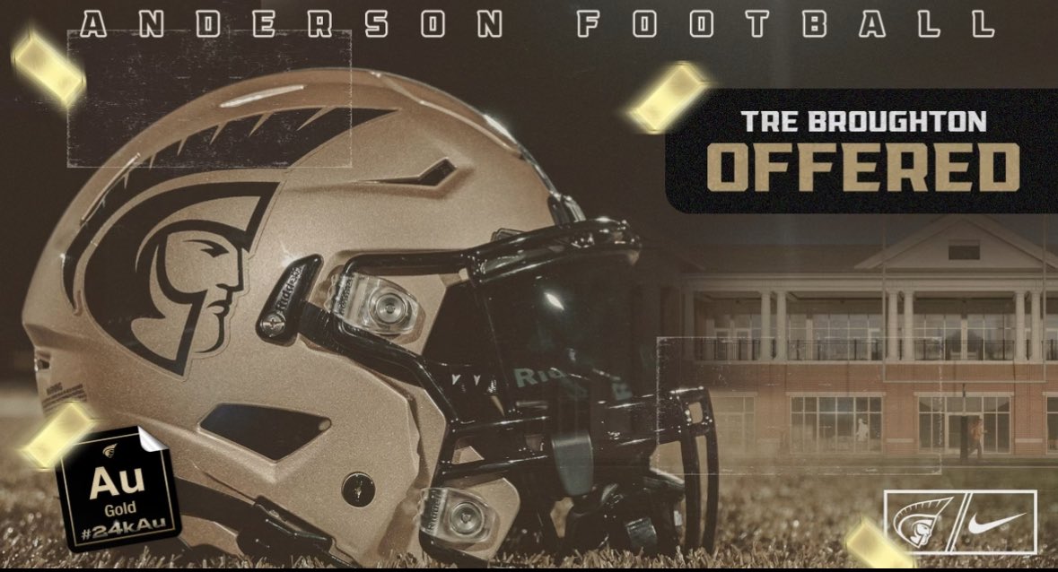 Tre Broughton (@trebroughton7) on Twitter photo After a great conversation with <a href="/malikchevry/">Malik Chevry</a> I am blessed to say I have received my 1st offer to play collegiate football from Anderson University ⚔️‼️ <a href="/bobby_lamb/">Bobby Lamb</a> <a href="/CoachThurn/">James Thurn</a> <a href="/SethStrick11/">𝐒𝐞𝐭𝐡 𝐒𝐭𝐫𝐢𝐜𝐤𝐥𝐚𝐧𝐝</a> <a href="/CoachJoMarshall/">JoJo Marshall</a> After a great conversation with <a href="/malikchevry/">Malik Chevry</a> I am blessed to say I have received my 1st offer to play collegiate football from Anderson University ⚔️‼️ <a href="/bobby_lamb/">Bobby Lamb</a> <a href="/CoachThurn/">James Thurn</a> <a href="/SethStrick11/">𝐒𝐞𝐭𝐡 𝐒𝐭𝐫𝐢𝐜𝐤𝐥𝐚𝐧𝐝</a> <a href="/CoachJoMarshall/">JoJo Marshall</a>