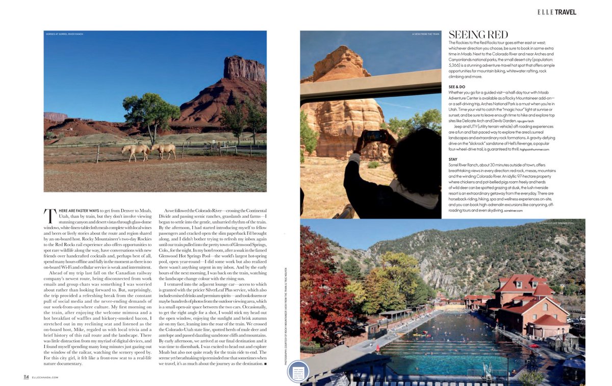 Loving this #RockyMountaineer feature in <a href="/ElleCanada/">ELLE Canada</a>, written by <a href="/trucnguyen/">truc</a>:

“Winding through mountains, canyons and deserts, Rocky Mountaineer’s first American Southwest train route offers an inspiring - and panoramic - take on slow travel.”

#travel #prlife #ellecanada