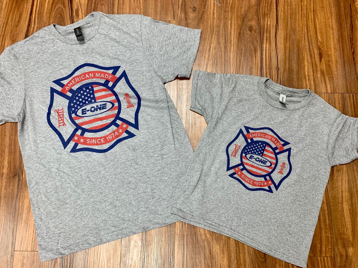 EONEFireLocker's tweet photo. Match like Dad with this great deal for #FathersDay! Buy one adult American Made T-shirt and one children's shirt and get 20 percent off using the code dad at https://t.co/sGqkYGKvx3! These two tees can be yours for $20 plus shipping! #EONEstrength #firetruck #firefighter https://t.co/hduPcw9Ael