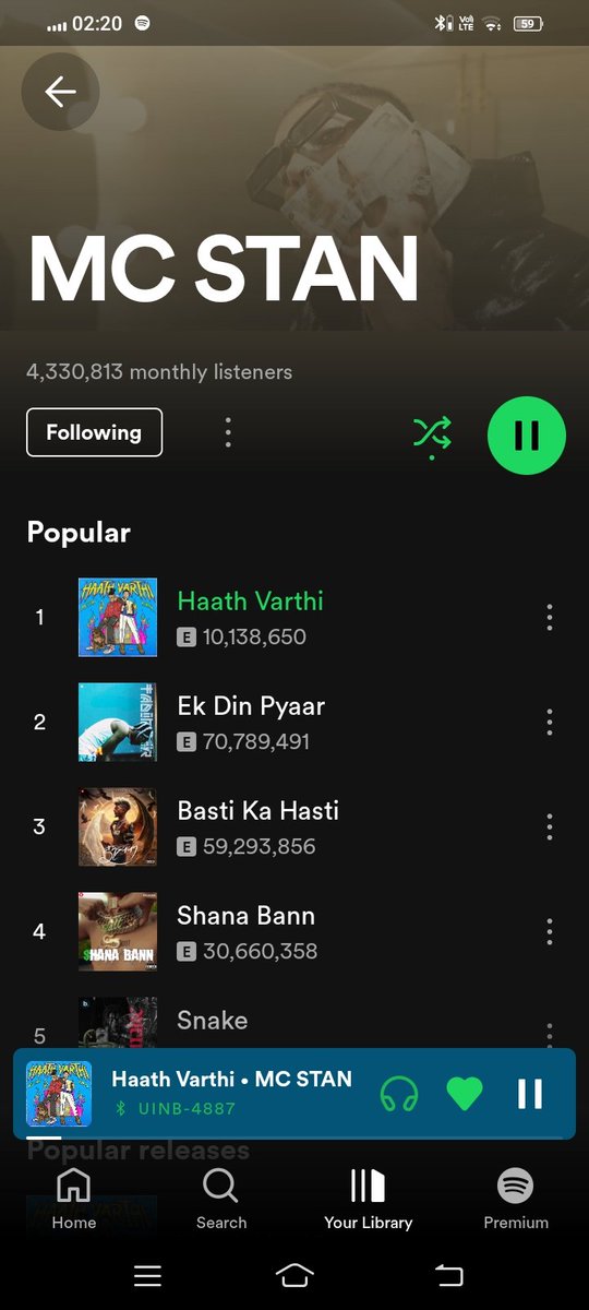 #Haathvarthi 10 million stream in Spotify #MCStan #aaizauvntakmitramandal