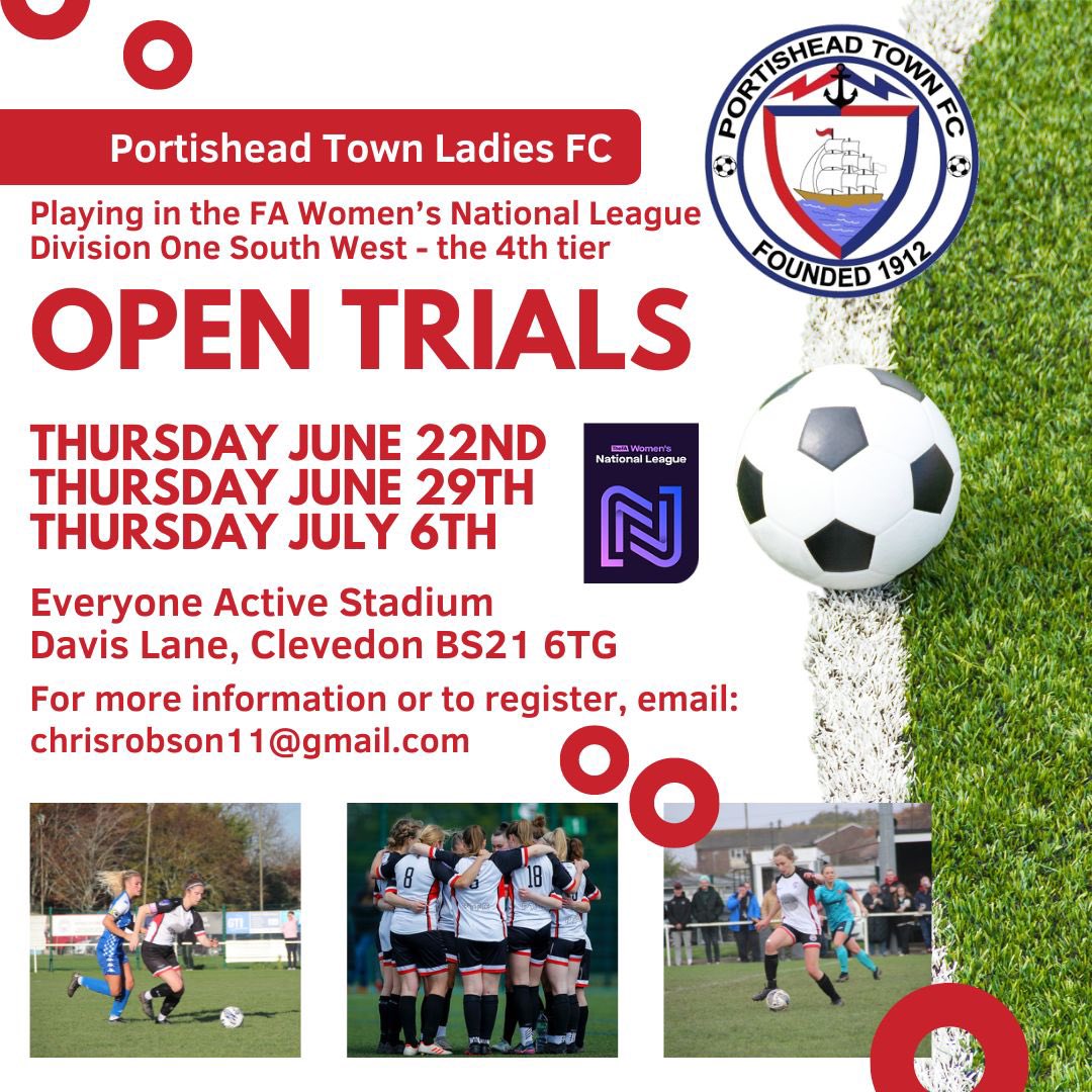 🚨 🚨 REMINDER!!!! PTLFC First Team Open Trials only 10 days away! Message us if you are interested in attending
<a href="/bsoccerworld/">Bristol Soccerworld</a> <a href="/TalkingWoSo/">Talking WoSo</a> <a href="/girls_trials/">Girls & Womens Football Trials</a> <a href="/swsportsnews/">South West Sports News</a>