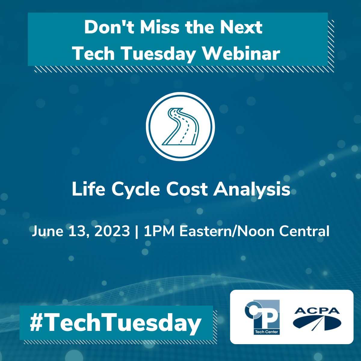 Don't miss tomorrow's Tech Tuesday webinar, presented by the CP Tech Center and ACPA. Presenters Jim Mack (CEMEX) and Tim Martin (ACPA) will introduce Life Cycle Cost Analysis and provide an in-depth look at the best practices. attendee.gotowebinar.com/register/72889… #TechTuesday #Webinar