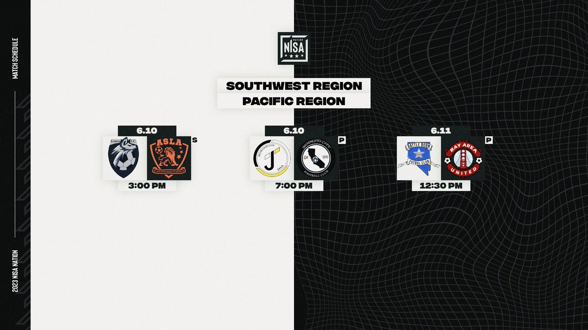 TheNISANation's tweet photo. Week 1️⃣2️⃣ came and went! Here was the schedule:

SATURDAY - 6.10
#LobosFC vs. @ASLosAngelesFC
@jasarwc vs. @Modesto_City_FC
SUNDAY - 6.11
@battlebornfc_nv vs. @BayAreaUnitedfc

#NISANation https://t.co/iGUh7pMKqt