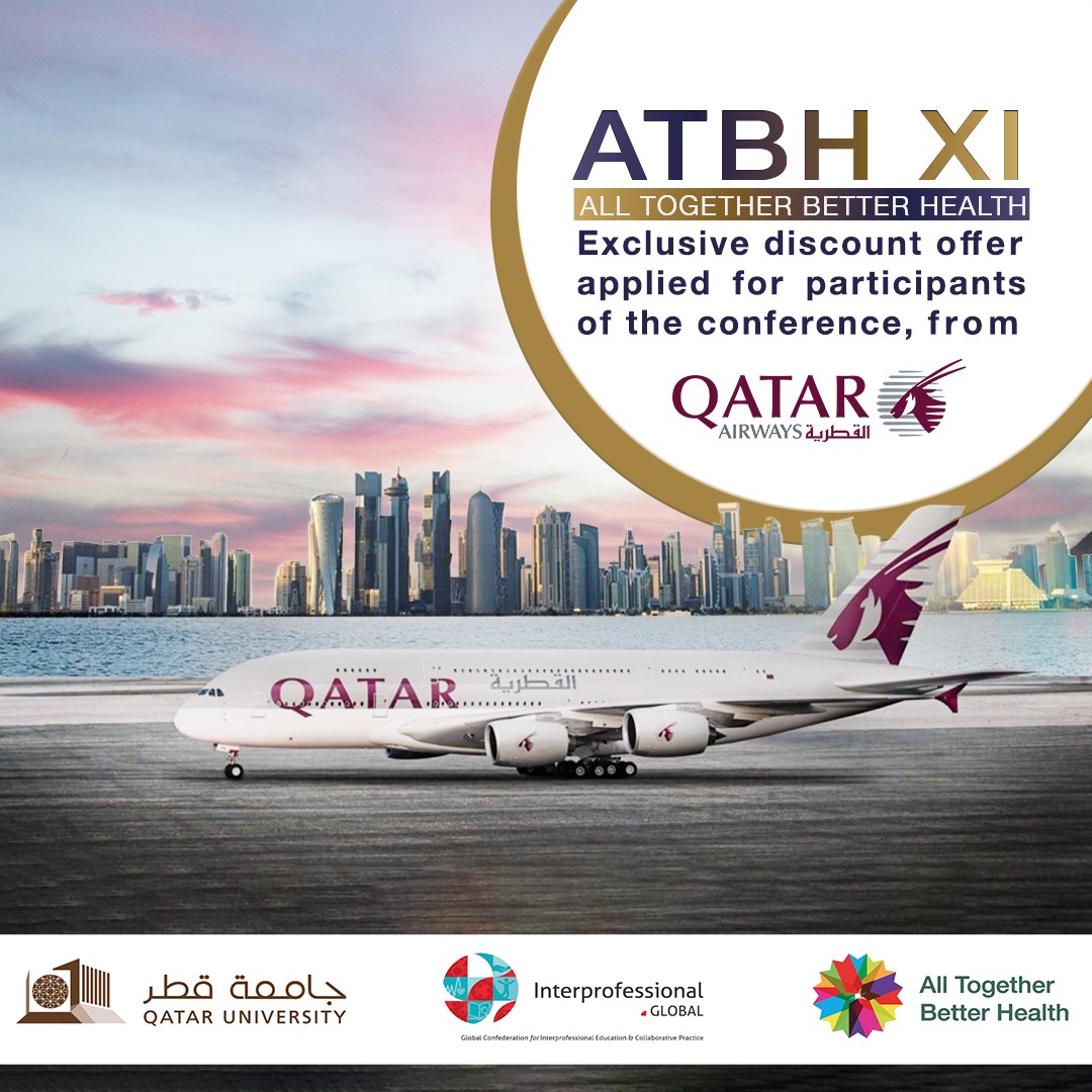All Together Better Health (ATBH) 12 (@atbh_org) on Twitter photo We are delighted to announce that all the participants of #ATBH11 can benefit from <a href="/qatarairways/">Qatar Airways</a> exclusive discount offer by quoting the unique promo code IPECP23 at the time of booking. More details in the following link: qatarairways.com/en-qa/offers/c… #interprofessional #qatar We are delighted to announce that all the participants of #ATBH11 can benefit from <a href="/qatarairways/">Qatar Airways</a> exclusive discount offer by quoting the unique promo code IPECP23 at the time of booking. More details in the following link: qatarairways.com/en-qa/offers/c… #interprofessional #qatar