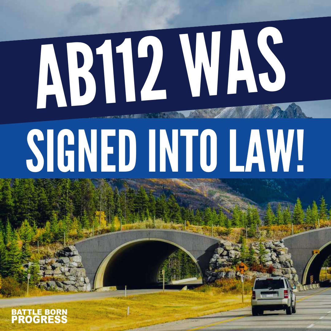 BattleBornProg's tweet photo. ICYMI: #AB112 —a bill to fund wildlife crossing infrastructure for Nevada highways to keep our furry, scaly, & feathery friends safe & protect our desert ecosystem🐢 — was signed into law on Friday!
#NVLeg https://t.co/130DPn47al