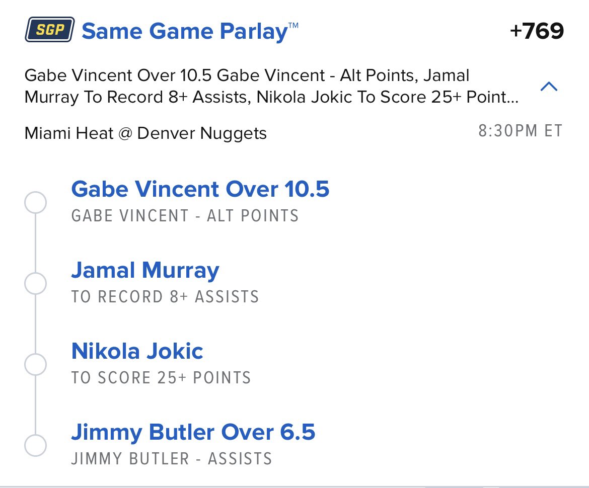🚨🚨 Collab Alert 🚨🚨 #NBA

<a href="/ZAYYYTHEGOAT/">Zay✨</a> x <a href="/WeHitThose__9/">WeHitThose</a>

— #Odds: (+769) —
💥 Vincent o10.5 Points
💥 Murray 8+ Assists
💥 Jokic 25+ Points
💥 Butler o6.5 Assists 

If tonight’s the last game we get, let’s finish it off with a fat BANG!!

#GamblingTwitter #NBAFinals