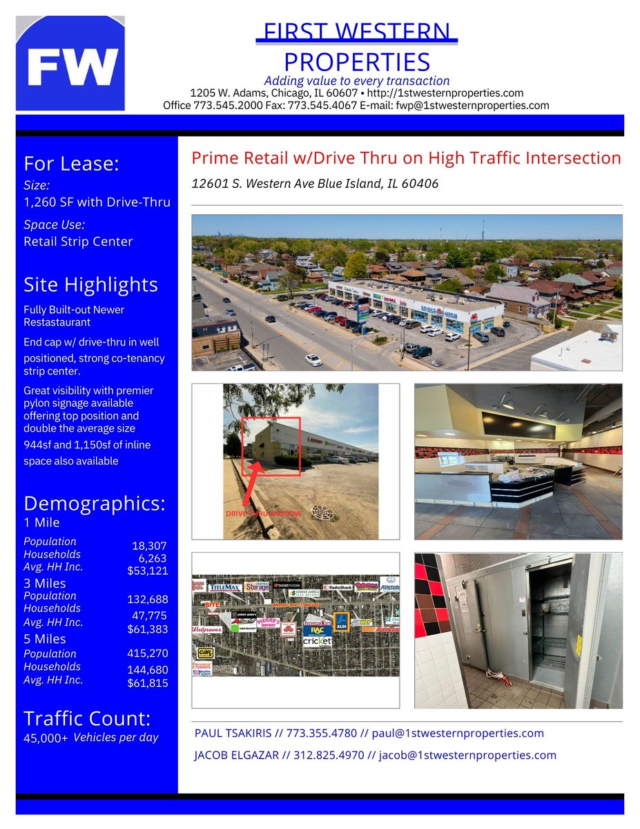1stwesternprop's tweet photo. Prime Retail w/Drive Thru on High Traffic Intersection

Contact:
Jacob Elgazar
First Western Properties
312.825.4970
jacob@1stwesternproperties.com https://t.co/LWFFqG07Lp