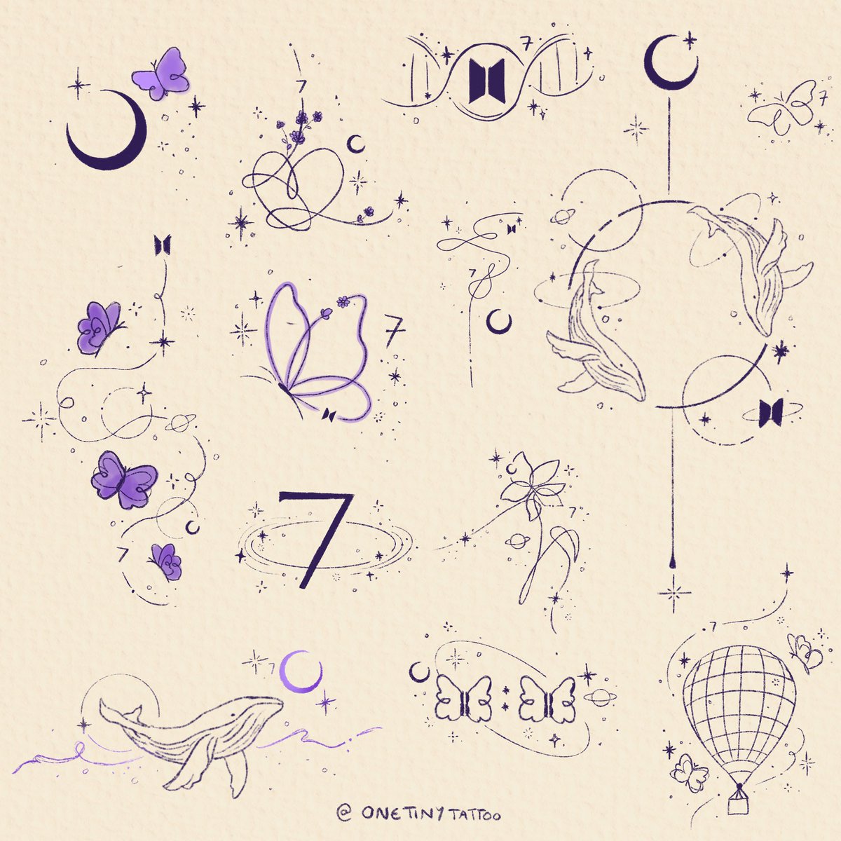 happy 10th anniversary tattoo sketches! 🐋💜 <a href="/BTS_twt/">방탄소년단</a>