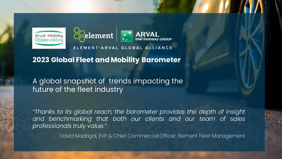 Our @ElementFleet - @ArvalBNPParibas Global Alliance launched their 2023 Global Barometer. 

Read the full report that identifies 5 important key macro trends.  

Read the full press release ⬇️

#macrotrends #globalreport #fleetmanagement  bit.ly/3CoHSIN