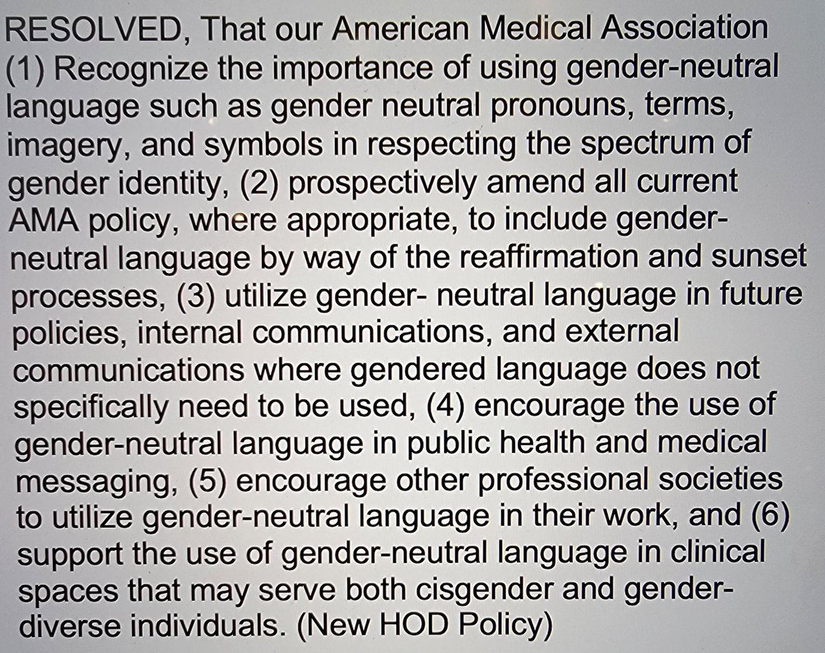 🚨 THRILLED that after years of deferral, our <a href="/AmerMedicalAssn/">AMA</a> just passed policy I helped to author recognizing the importance &amp; supporting the use of *gender neutral language* across the AMA, organized medicine as a whole, in policy &amp; in clinical settings. 🏳️‍🌈🏳️‍⚧️⚧️