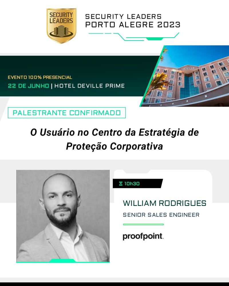 ACTAR_'s tweet photo. Estamos chegando, Porto Alegre!
ACTAR e a @Proofpoint são patrocinadores Gold em mais uma edição da Security Leaders.
Veja abaixo todos os detalhes da palestra do William Rodrigues sobre os melhores caminhos para adotar uma postura de segurança centrada em pessoas! https://t.co/bfjLJQnz3g