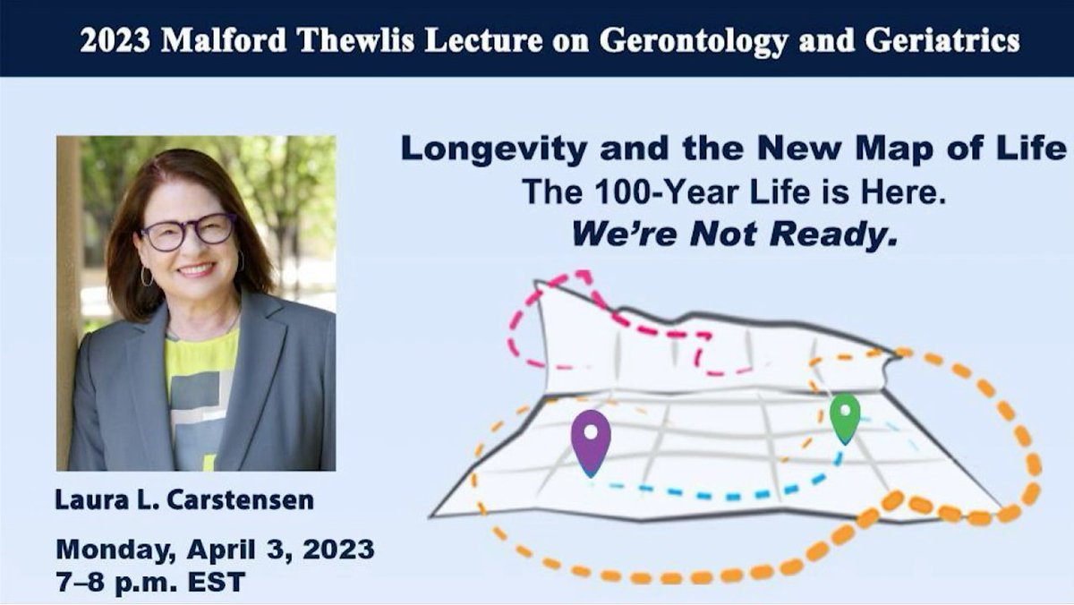 LongevityCenter's tweet image. 2023 Thewlis Lecture on #Gerontology and #Geriatrics: #Longevity and the #NewMapOfLife

Listen as Dr. Carstensen shares insights on how a new, more flexible life course could better support longer, healthier, and more productive lives.

🎧Audio Recording: youtu.be/EgAWOyzM0_0