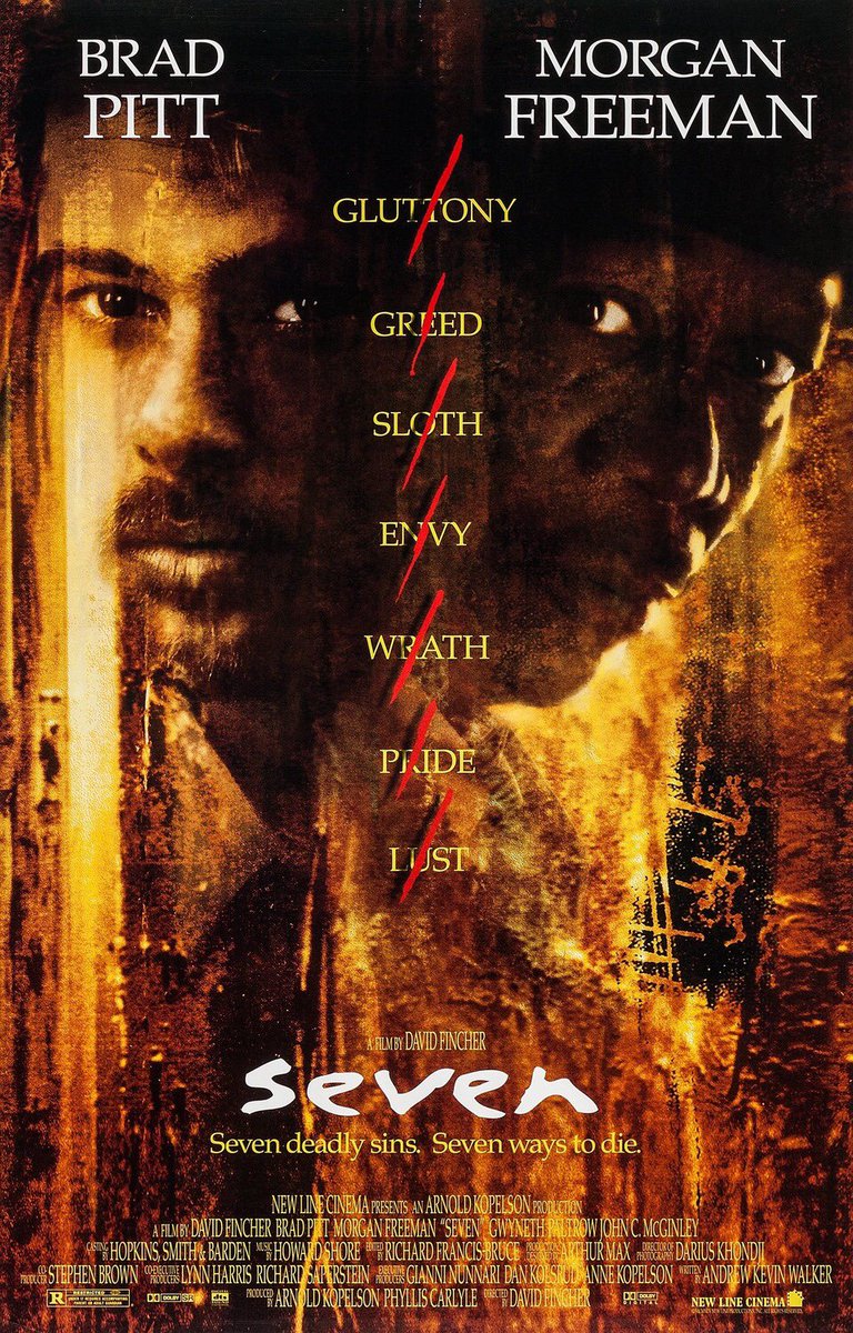 Se7en (1995) poster. #TheHorrorReturns #TheHorrorReturnsPodcast #THRPodcastNetwork #Horror #HorrorMovies #HorrorFilms #HorrorTelevision #HorrorSeries #HorrorPodcast #HorrorFamily #MutantFam #Se7en #Seven #DavidFincher #MorganFreeman #BradPitt #NewLineCinema