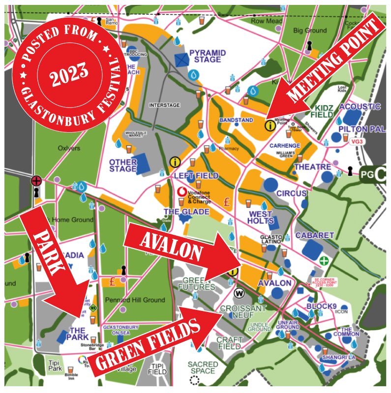 GlastoPostcards's tweet image. We have 4 perfect postcard shops on site where you can post your postcards home…

📮 Next to the meeting point 
📮Avalon - opposite Greenpeace / The Tiny Tea Tent
📮 The Green Fields - next to Croissant Neuf 
📮 The Park - find our pop up postcard shop “Doreen”