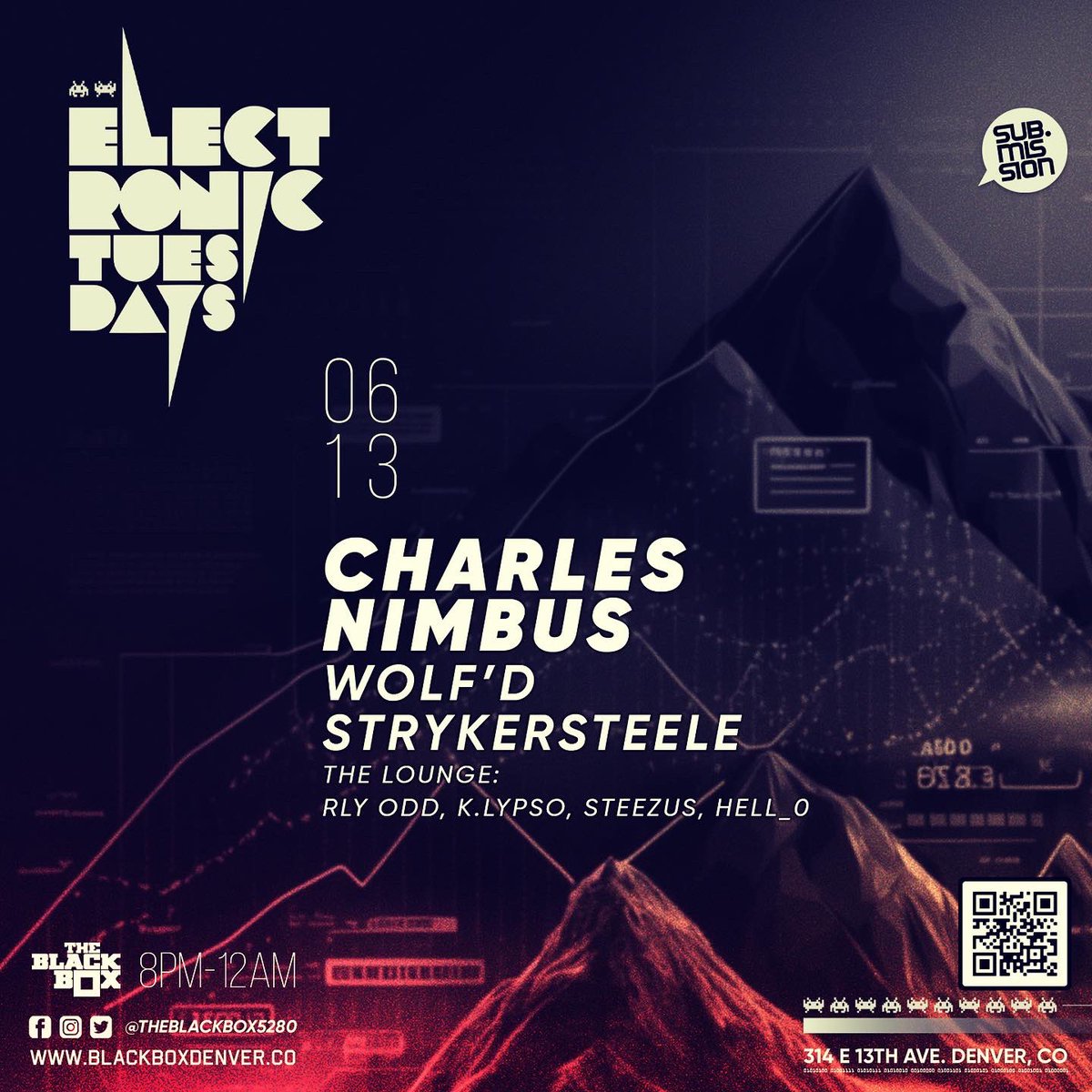 Wolfdmusic's tweet photo. Tomorrow!!!
Honored to be opening for @charlesnimbus and stoked for man like @strykersteele_music as well! Many thanks to the extended teams at @submission & @theblackbox5280!
#denver #edm #dub #dubstep #deepdubstep #deepdub #dnb #drumandbass #blackbox #wolfdmusic #wolfd https://t.co/wCoynVoO71