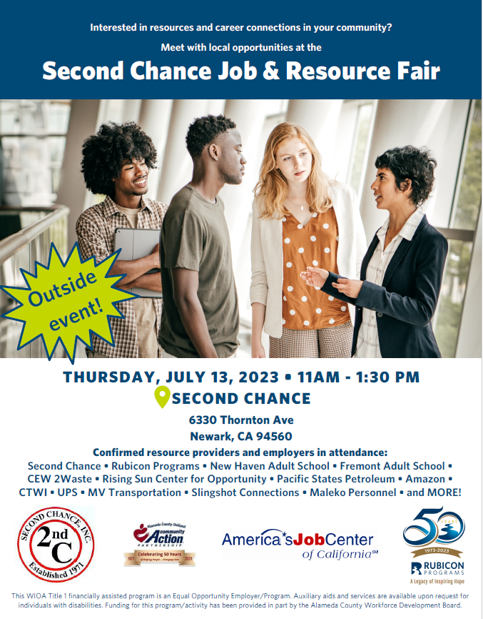 socialservices's tweet photo. Are you interested in resources and #career connections in the #EastBay? Check out the #job and resource fair happening July 13th hosted by Second Chance located at 6330 Thornton Ave. in Newark!

#jobfair #CareerOpportunity https://t.co/efUrOkzMEX