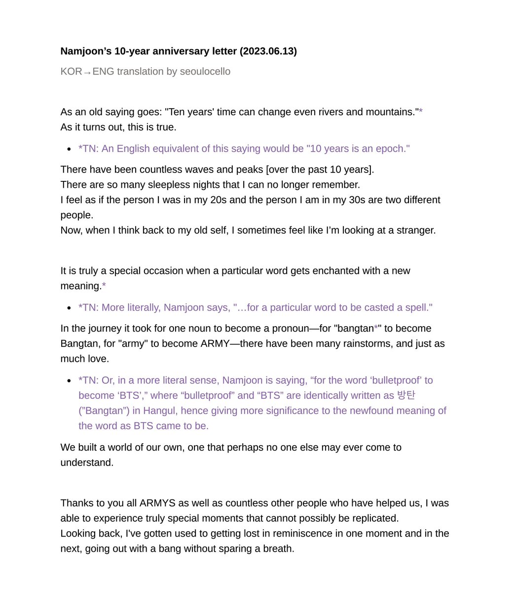 seoulocello's tweet photo. Namjoon’s 10-year anniversary letter on Weverse (2023.06.13) | English translation 💜

🖇️ https://t.co/GWFh54QriW https://t.co/I2c7H0HG8i