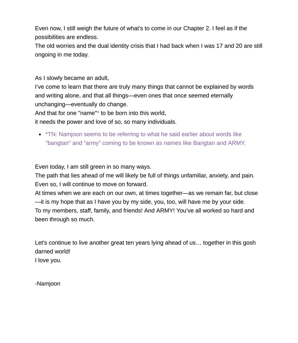 Namjoon’s 10-year anniversary letter on Weverse (2023.06.13) | English translation 💜

🖇️ seoulocello.notion.site/Namjoon-s-10-y…