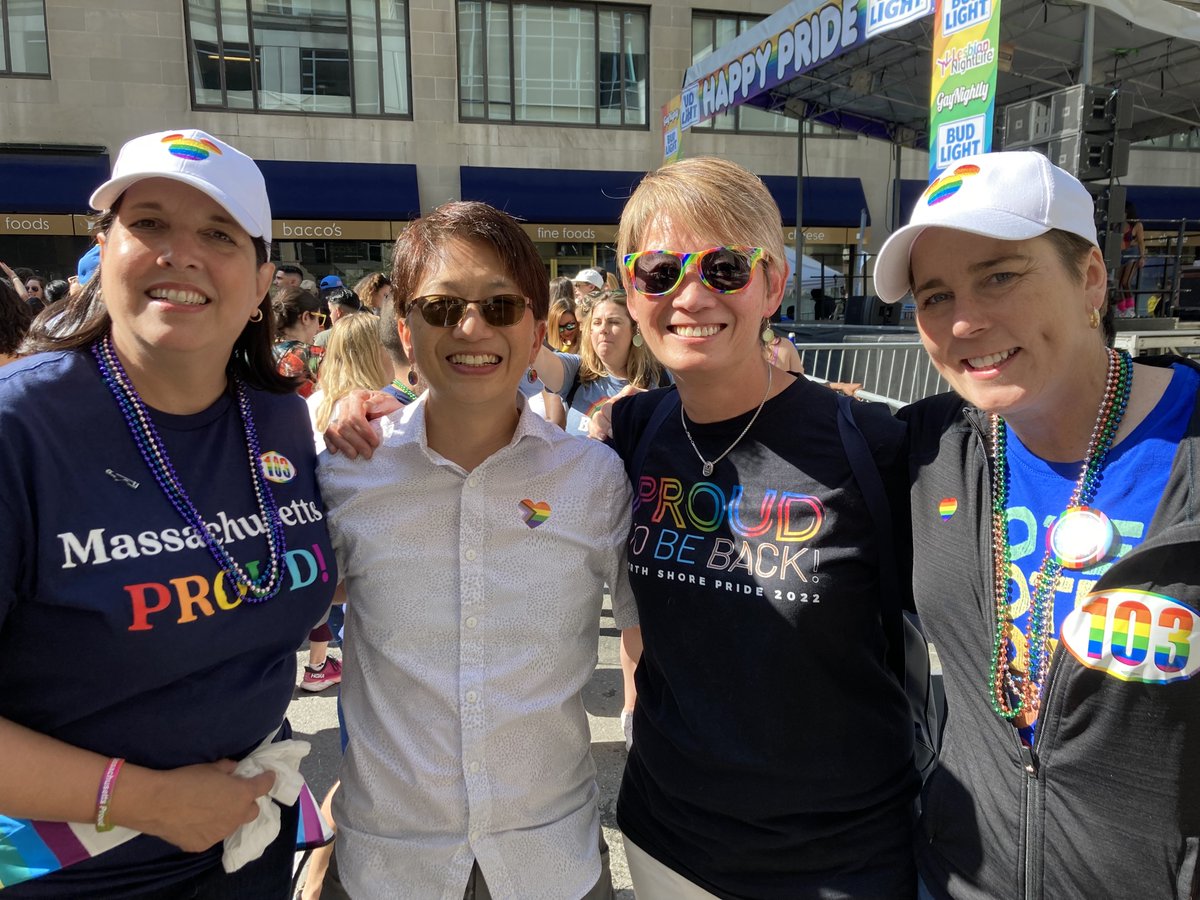 Chancellor_Chen's tweet photo. This weekend’s @BP4TP parade and festival were so much fun! We were so happy to take part — and to run into @maura_healey and @KimDriscollMA #BostonPride https://t.co/4Q5XfcTtce