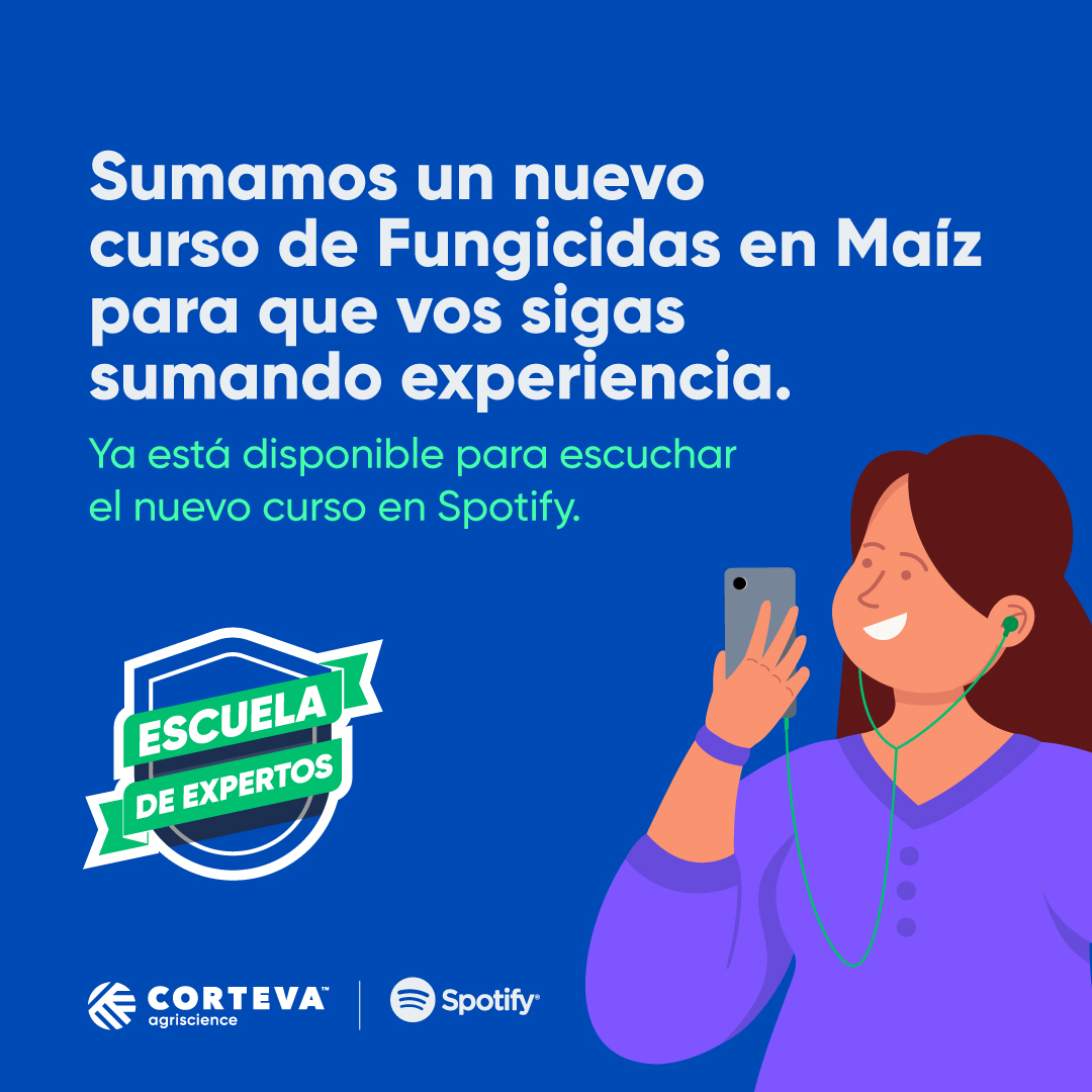 CortevaARG's tweet photo. #EscuelaDeExpertos | Ya está disponible en Spotify el nuevo curso de Fungicidas en Maíz. ¡Seguí sumando experiencia con nuevas herramientas! 🙌🌽

▶️ Dale play en https://t.co/6ISwig2RwK https://t.co/d9RfSEo5ZE