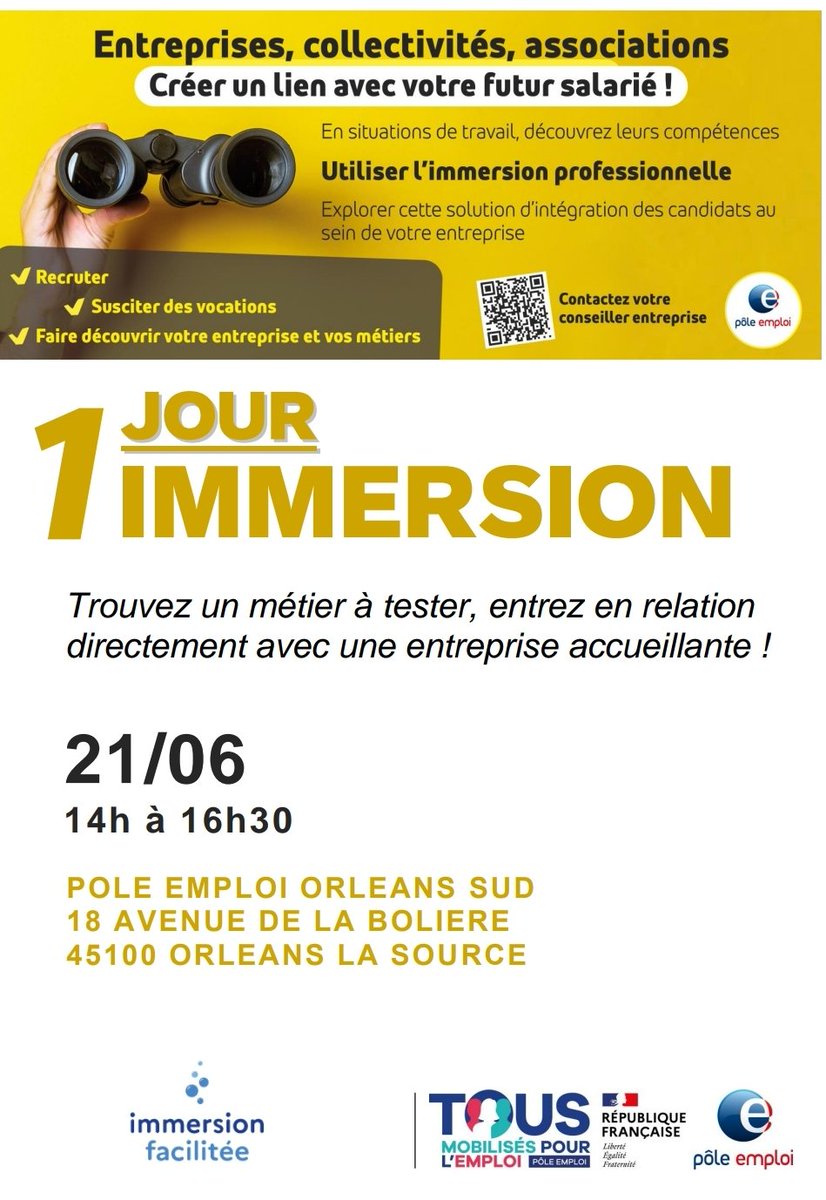 isabelle_rouby's tweet image. 📢 RDV le 21/06. 5️⃣ entreprises ➡️ immersions dans leurs  métiers :
✅ Leclerc 
✅ Comfort hôtel 
✅ Lavox (blanchisserie indus. ) 
✅ Les 3 chênes (agriculture) 
✅ Thevenin (Bâtiment) 
 Inscription : lnkd.in/ePH9kz7x
@poleemploi_RCVL#OrléansSud
@patrick_boissy