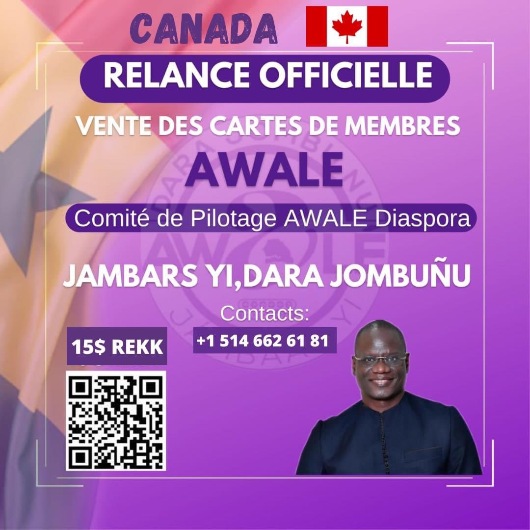 jambaarji_'s tweet photo. 📣AWALE Diaspora📢
À tous les Sénégalais vivant en Canada 🇨🇦!
Rejoignez le parti Awalé - Jàmbaar Yi et soutenez le président Dr Abdourahmane DIOUF.
C'est simple, contactez le numéro sur l’affiche et vous serez intégré à Awale Canada.
#abdourahmane2024
#Maxdepartage https://t.co/b3Z18CwO2F