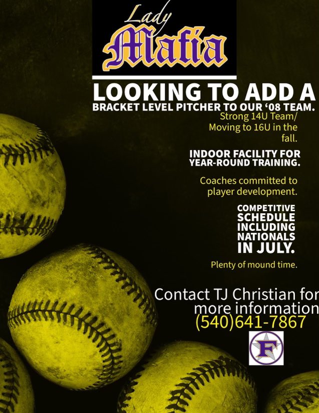 Alijahreeves9's tweet photo. We are looking!!!   Come have some fun and hang out with the best group of girls ever.  @5StarLadyMafia #softball #pitcher https://t.co/Gu8FgTlQDn