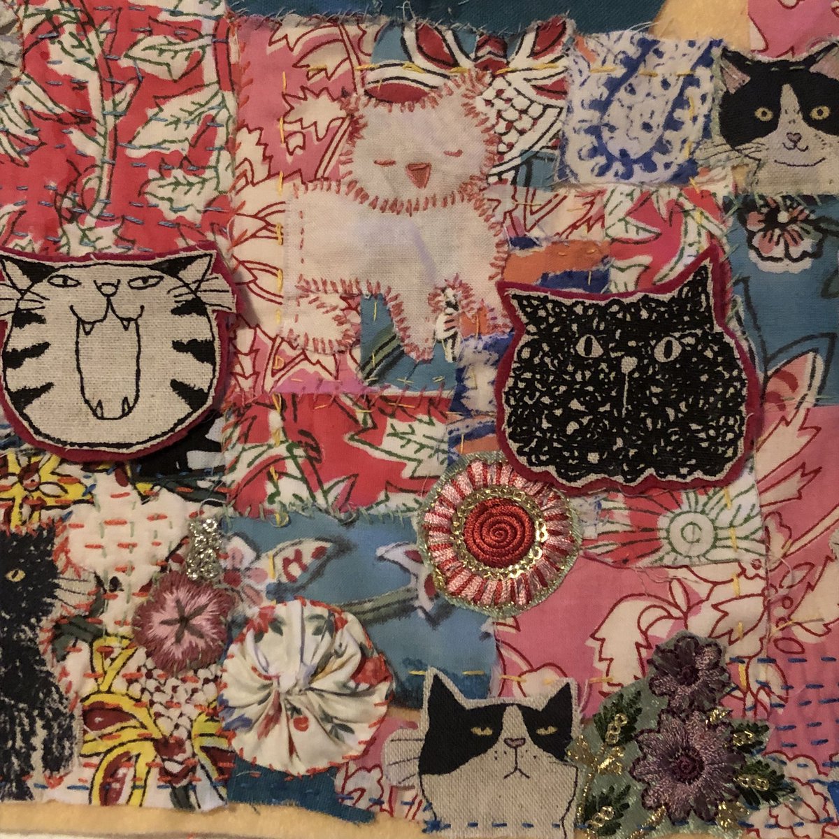 Cat, cats and more cats slowstitch panel . @StokeCreates @HandmadeHour @SewingTherapy #madeinburslem #sewingtherapy #slowstitch #embroidery #art #textiles #latenightsewing