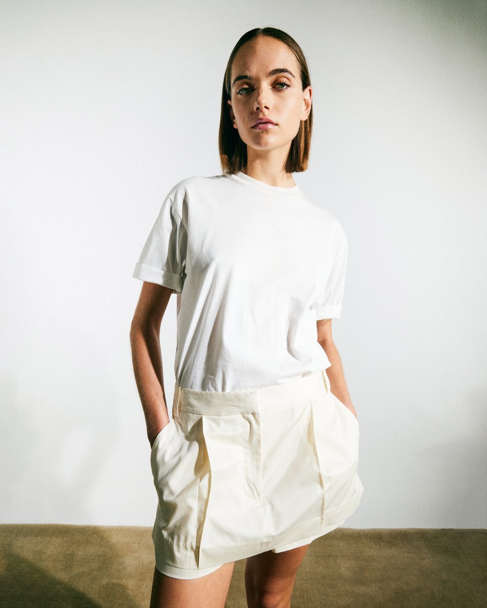 tibi's tweet image. The Eco Poplin Double Layer Mini &amp;amp; The Mock Neck Unisex T-Shirt.