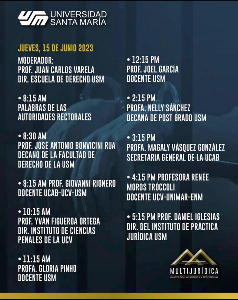 FM_Fernandez's tweet photo. Esta semana se celebra la Jornada Anual de Derecho Criminal en la #UniversidadSantaMaria en homenaje a los grandes maestros JR Mendoza Troconis, JR Berrizbeitia y Fermín Marmol León ⁦@CumpliCriminal⁩ ⁦@DhMonitor⁩ ⁦@MonitorIndigena⁩ https://t.co/HtmEtgSqyK