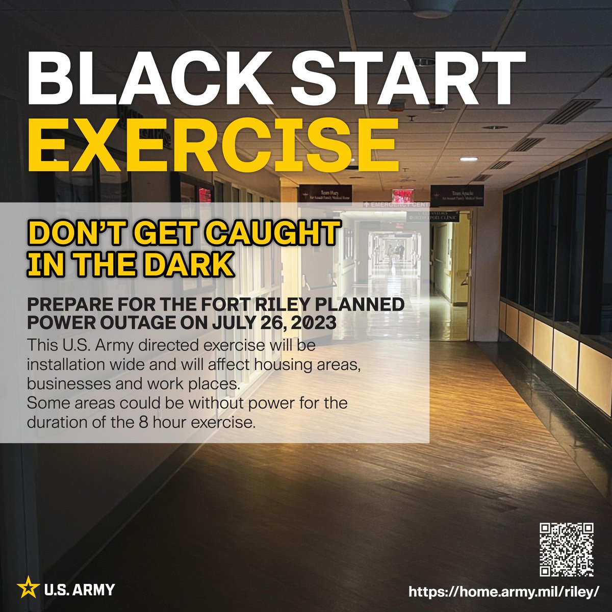 FortRiley's tweet image. Don't get caught in the dark! Prepare now for the Army-directed planned power outage on July 26. #FightingFirst