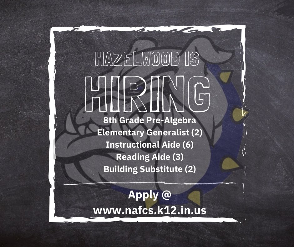 JaymeNall's tweet image. Hazelwood is hiring! Come work with me! #hazelwoodbullpups #nafcs #middleschoolmatters #wearehiring